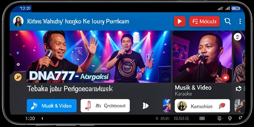 Tampilan antarmuka <strong>DNA777</strong> saat bernyanyi dengan berbagai pilihan lagu.
