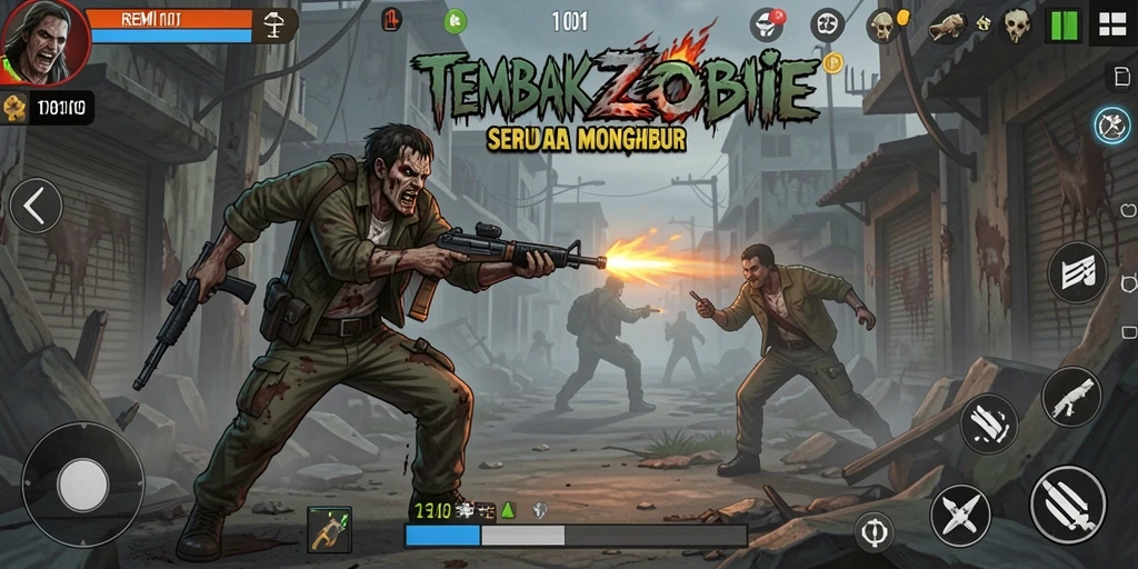 Tampilan gameplay seru dari REMI101 dengan zombie yang menyerang.